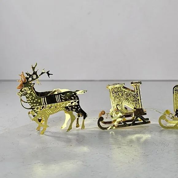 Oriental Trading Company Reindeer Noel Sleigh Gold Candle Holder - Picture 3 of 8